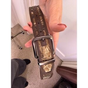 Realtree Mens Camo Reversible Belt Brown Faux Leather Trim Gunmetal Buckle 44in